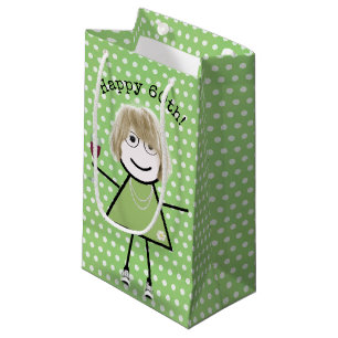 60. Geburtstag Strichfigur-Mädchen mit Weinglas Kleine Geschenktüte