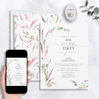 60. Geburtstag Trendy Elegante Wildblume Floral Einladung