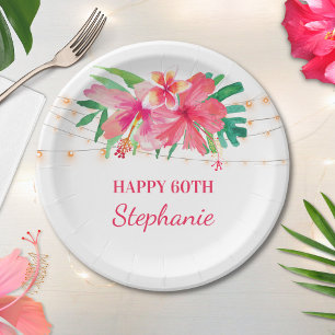 60. Geburtstag Tropische String Lights Hawaiian Pappteller