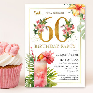 60. Geburtstag tropisches Party mit floralen Cockt Einladung