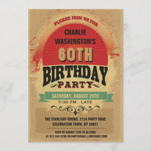 60. Geburtstag Vintag Typografie Grunge Einladung