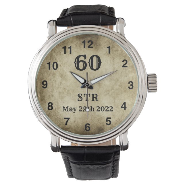 60. Geburtstag Vintage Initialen Sehen Armbanduhr (Vorderseite)