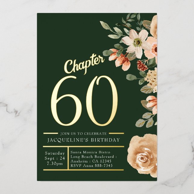 60. Geburtstag Vintages Aquarellgold Folieneinladung (Vorderseite)