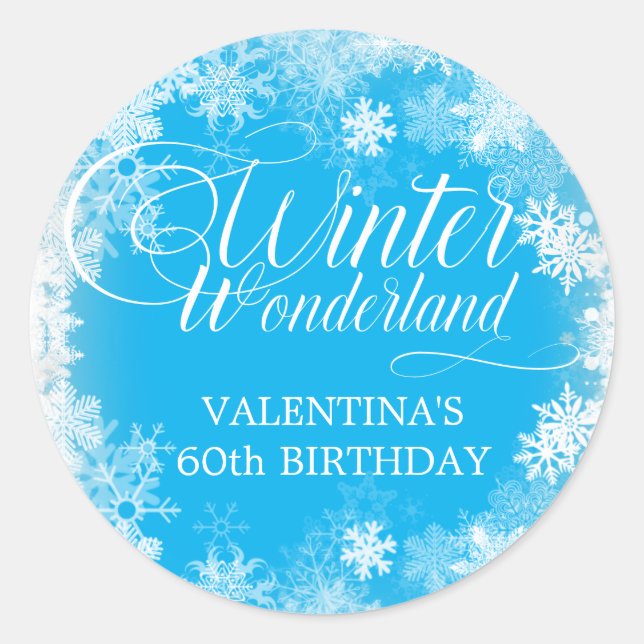 60. Geburtstag Winterwonderland Snowflake Gefallen Runder Aufkleber (Vorderseite)