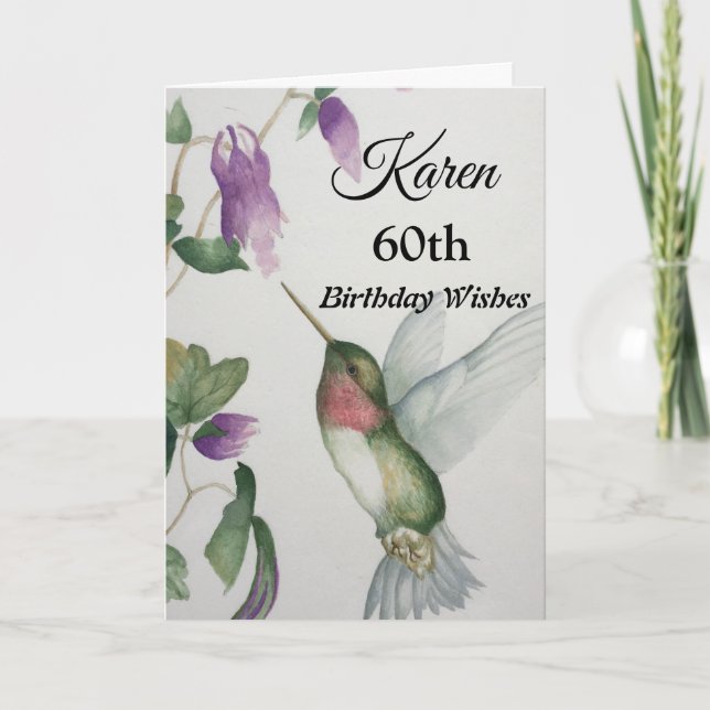 60. Geburtstag wünscht Elegant Hummingbird Karte (Vorderseite)