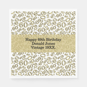 60. Geburtstag Zahlenmuster Gold und Weiß Serviette