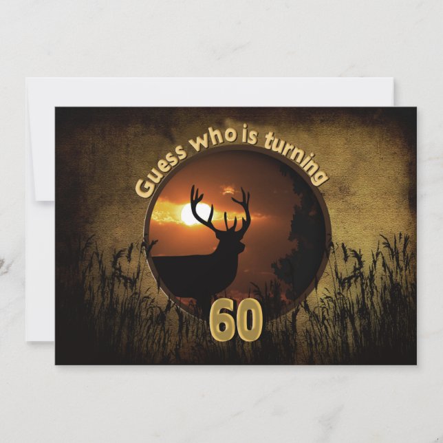 60. GEBURTSTAGERINVITATION - Sonnenuntergang, Hirs Einladung (Vorderseite)