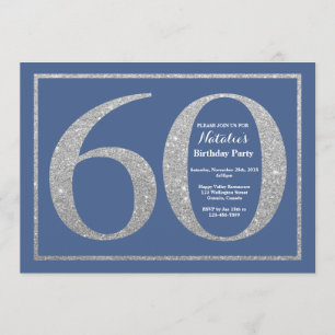 60. Geburtstags-blauer und silberner Glitzer Einladung