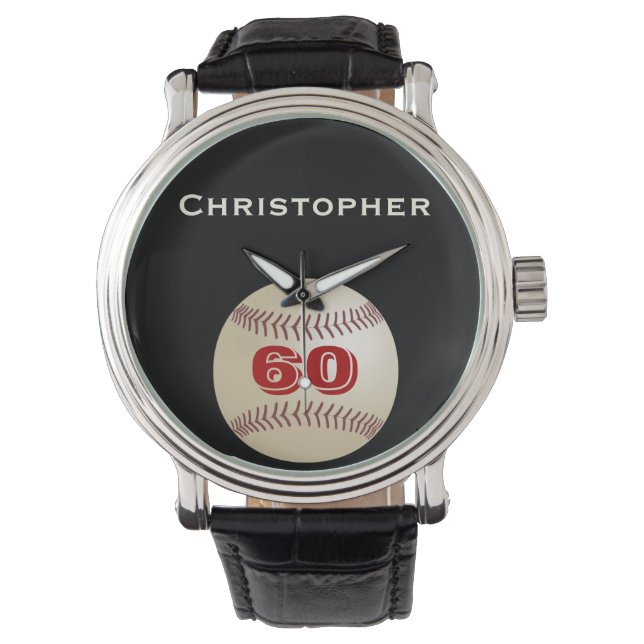 60. GeburtstagsArmbanduhr, Personalisiert, Basebal Armbanduhr (Vorderseite)