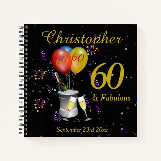 60. Geburtstagsfeier Black Party Guest Notizbuch (Vorderseite)