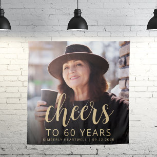 60. Geburtstagsfeier Foto Gold Schrift Cheers Wandteppich
