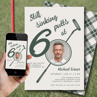60. Geburtstagsfeier Foto Moderner Golf Putter Grü Einladung