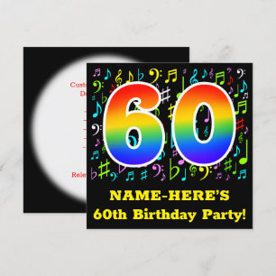 60. Geburtstagsfeier: Fun Music Symbols, Regenboge Einladung