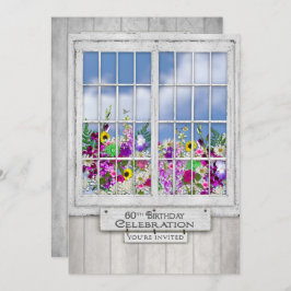 60. Geburtstagsfeier, rustikales Fenster Einladung
