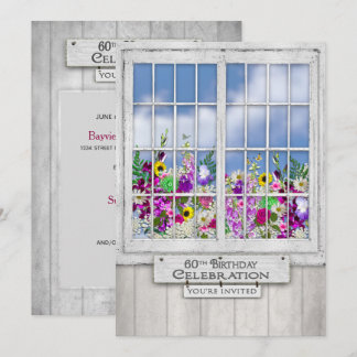 60. Geburtstagsfeier, rustikales Fenster Einladung