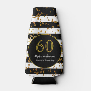 60. Geburtstagsfeier Schwarz Weiß und Gold Glitte Flaschenkühler