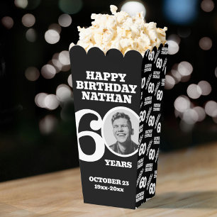 60. Geburtstagsfoto Schwarz-Weiß-Popcorn nach Maß Geschenkschachtel