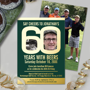 60. Geburtstagsgolfbiere, grüne Fotos Folieneinladung