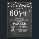 60. Geburtstagskarte Einladung<br><div class="desc">60. Geburtstag Einladung Chalkboard Hintergrund mit String Lights.Schwarz und Weiß. 13. 15. 16. 18. 20. 21. 30. 40. 50. 60. 70. 80. 90. 100. Jegliches Alter. Erwachsener Geburtstag. Geburtstagsparty von Frauen oder Männern. Für weitere Anpassungen klicken Sie bitte auf die Schaltfläche "Anpassen" und verwenden Sie unser Designwerkzeug, um diese Vorlage...</div>