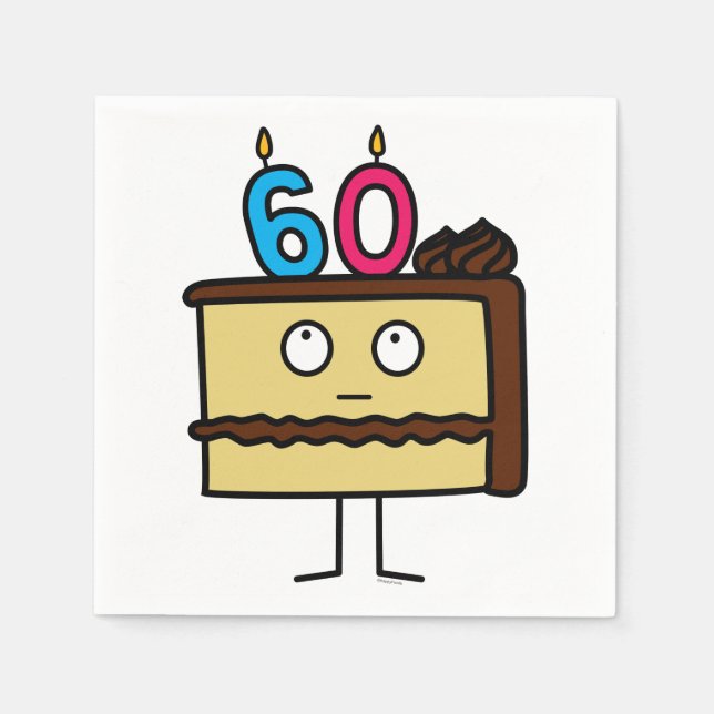 60. Geburtstagskuchen mit Kerzen Serviette (Vorderseite)