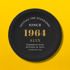60. Geburtstagsname 1964 Black Gold Elegant Chic Pappteller