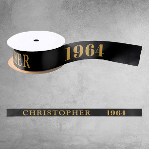 60. Geburtstagsname 1964 Black Gold Elegant Chic Satinband