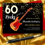 60. Geburtstagsparty 60 Rocks Black Gold Folie Einladungspostkarte<br><div class="desc">60 Rocks mit diesem coolen Rockmusik Thema 60. Geburtstag Party moderne Einladung. Elektrische Rock-Roll-Flamme-Gitarre mit vergoldetem Glitzer und Notenabbildungen mit personalisierter moderner Kalligraphie-Typografie auf schwarzem Hintergrund. Dieses leicht zu bedienende Template schafft die perfekte personalisierte Einladung, sechzig im Rockstar-Stil zu feiern. Ideal, wenn Sie eine Liveband haben oder Gitarrist, Musiker und...</div>