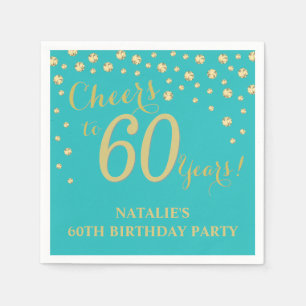 60. Geburtstagsparty Aquamarin und Gold Diamond Na Serviette