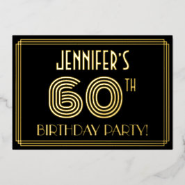 60. Geburtstagsparty — Art Deco Stil "60" + Name Folieneinladung