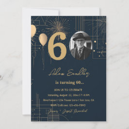 60. Geburtstagsparty Ballons und Feuerwerk Einladung