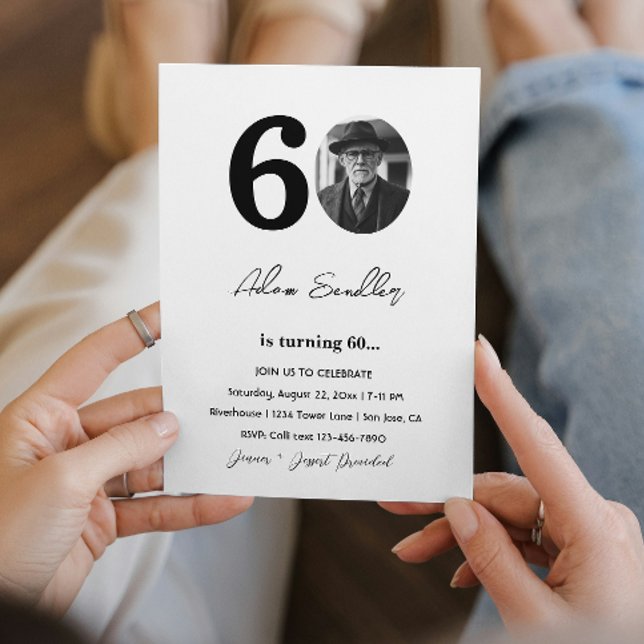60. Geburtstagsparty Black and White Einladung (Von Creator hochgeladen)