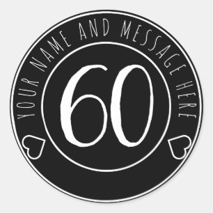 60. Geburtstagsparty Black and White Modern Simple Runder Aufkleber