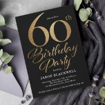 60. Geburtstagsparty Black & Gold Einladung<br><div class="desc">60. Geburtstagsfeier in Schwarz und Gold</div>