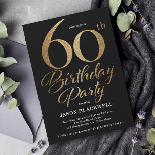 60. Geburtstagsparty Black & Gold Einladung