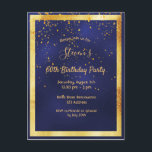 60. Geburtstagsparty Blue Gold Konfetti Einladung Postkarte<br><div class="desc">vorne: Eine trendige,  moderne 60. Geburtstagsausweis für Männer. Ein dunkelblauer,  marineblauer Hintergrund. Die blaue Farbe ist ungleichmäßig. Mit einem goldenen Rahmen und goldenen Konfetti,  goldfarbenen Buchstaben in Imitaten. Vorlagen für Ihre Party-Informationen. Zurück: weißer Hintergrund.</div>