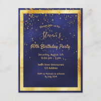 60. Geburtstagsparty Blue Gold Konfetti Einladung