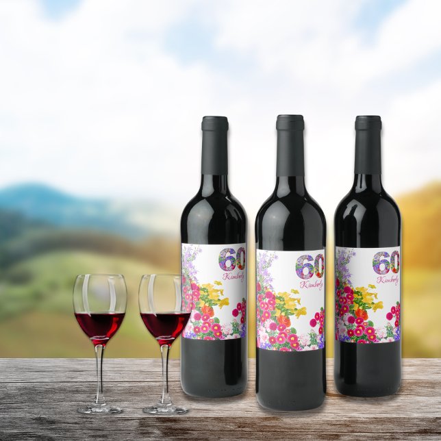 60. Geburtstagsparty Blume Bouquet Weinetiketten Weinetikett (Von Creator hochgeladen)
