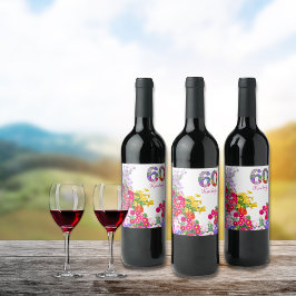 60. Geburtstagsparty Blume Bouquet Weinetiketten Weinetikett