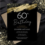 60. Geburtstagsparty Budget Gold Schwarze Einladun<br><div class="desc">Elegante Imitate goldene Folie lackieren Spritzer. Alle Texte sind individuell einstellbar und lassen sich für Ihr eigenes Party leicht ändern. Sehr elegantes Design aus dem 60. Jahrhundert.</div>