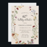 60. Geburtstagsparty Einladung<br><div class="desc">Diese stilvolle und elegante Einladung zum 60. Geburtstag bietet wunderschöne handbemalte Aquarellfarben-Wildblumen,  die als hübscher Kranz angeordnet sind und mit einem eleganten,  handgeschriebenen Drehbuch versehen sind. Finden Sie passende Artikel in der Boho Wildblume Wedding Collection.</div>