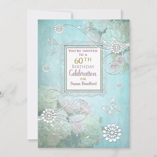 60. Geburtstagsparty Einladung, elegante Pastelle Einladung (Vorderseite)