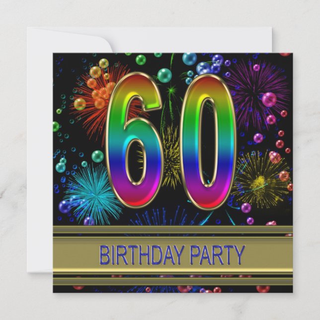 60. Geburtstagsparty Einladung mit Blasen (Vorderseite)