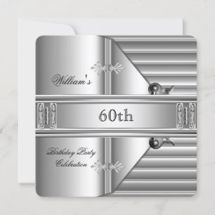 60. Geburtstagsparty Elegant Mens Silver Metal Einladung