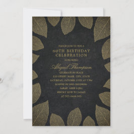 60. Geburtstagsparty Elegante Black Gold Blätter Einladung