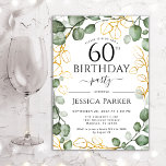 60. Geburtstagsparty Eukalyptus Watercolor Einladung<br><div class="desc">Elegante botanische 60. Geburtstagsfeier Einladung. Das elegante Design ist mit handgemalten Aquarellgrün eucalyptus-Kranz und Skript-Schriftart ausgestattet. Personalisieren Sie Ihre persönlichen Daten. Nachricht,  wenn Sie weitere Anpassungen benötigen.</div>