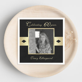 60. Geburtstagsparty Foto auf Black Serviette