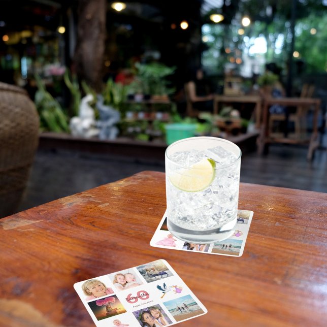 60. Geburtstagsparty Foto Collage Rechteckiger Pappuntersetzer (Von Creator hochgeladen)