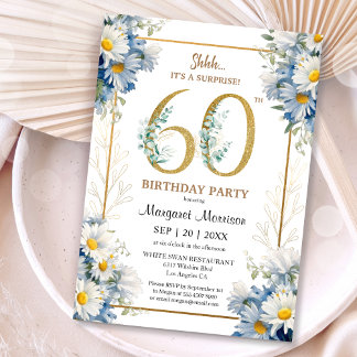 60. Geburtstagsparty Gold Elegant Daisy Floral Einladung