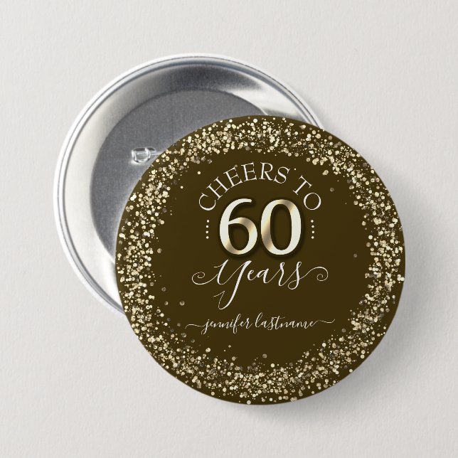 60. Geburtstagsparty Gold Glitzer Button (Vorne & Hinten)