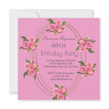 60. Geburtstagsparty Gold Pink Blume Einladung